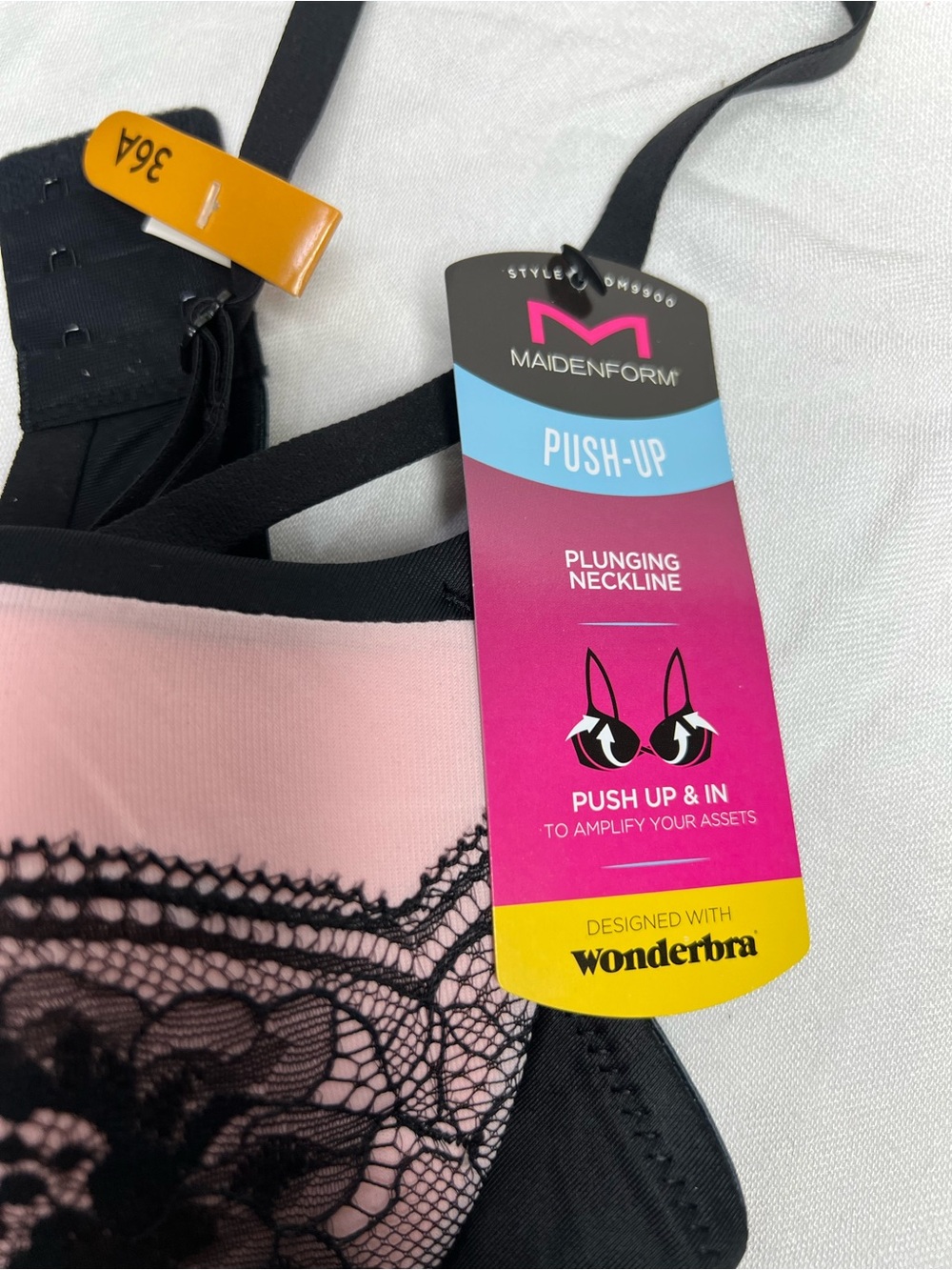 Maidenform Pink and Black Lace Push-Up Bra - Picture 5 of 6